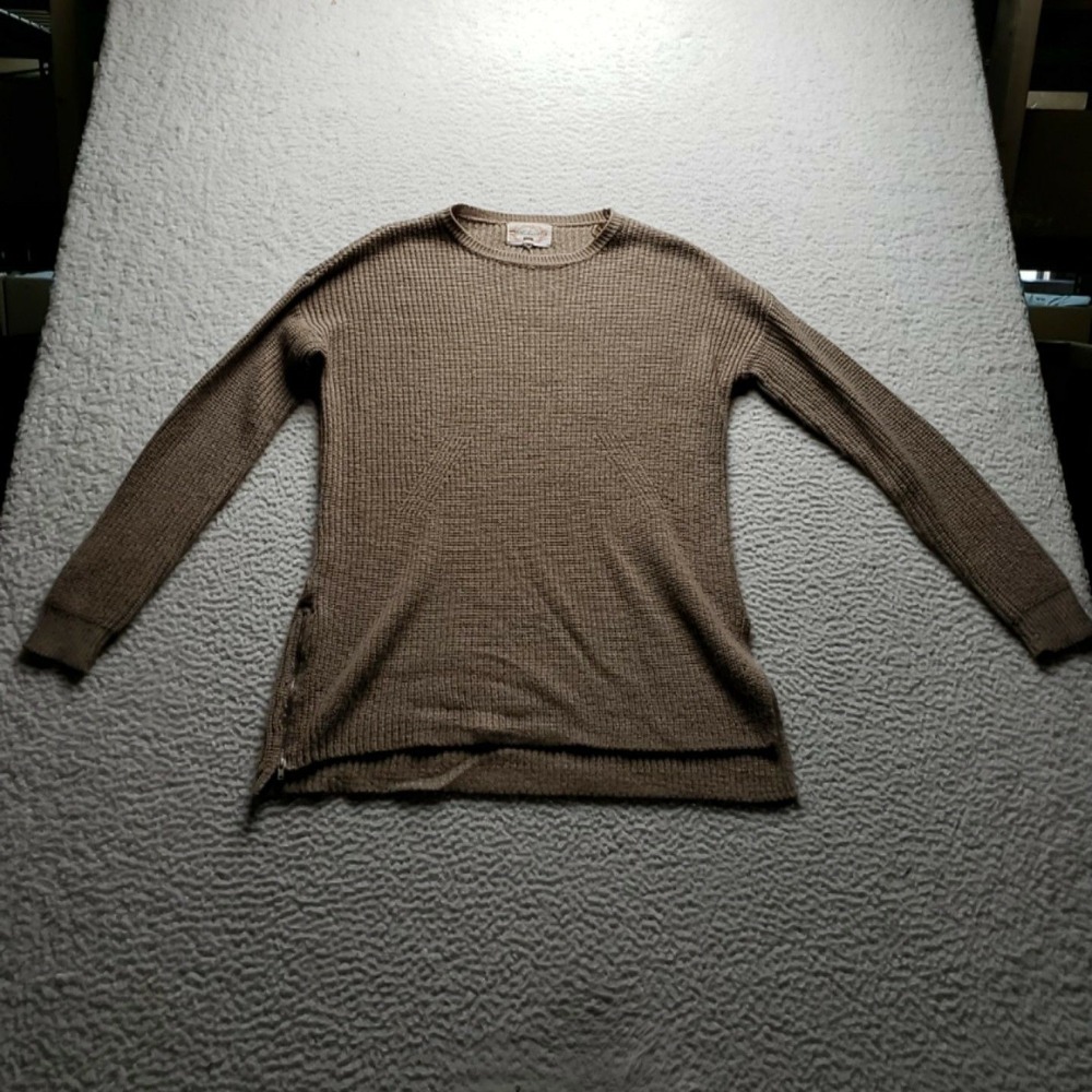 Ambiance Sweater Tunic Womens Large Brown Crew Neck Long Sleeve Waffle Knit